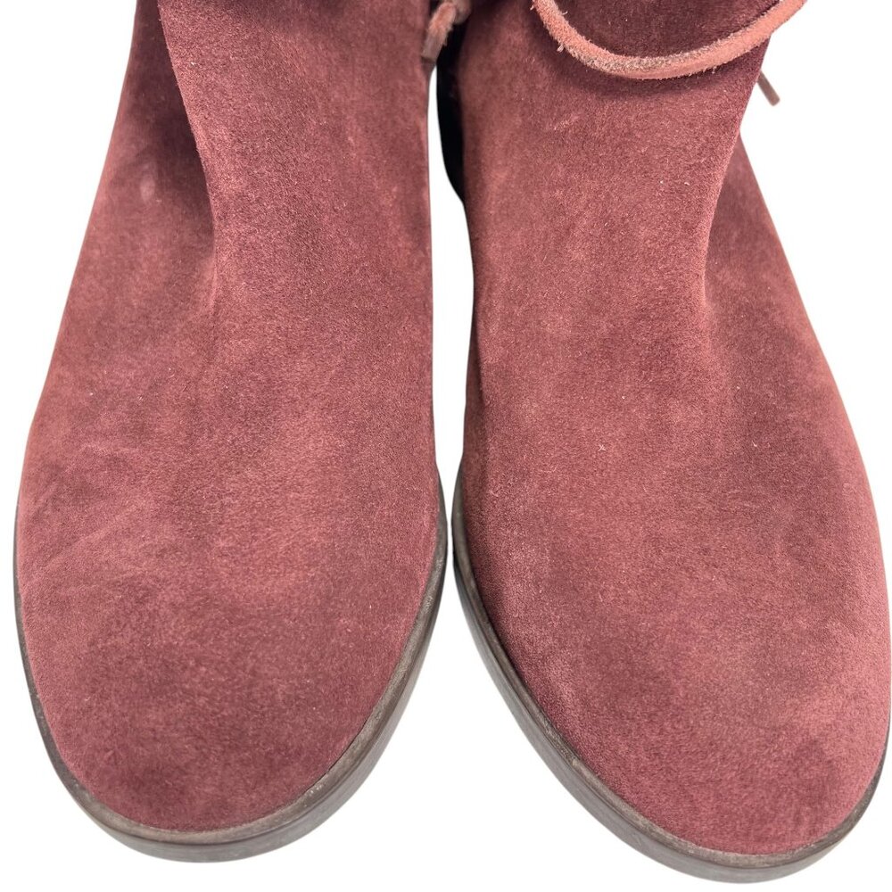 Sorel Womens Burgundy Suede Ankle Boots Wraparound Tassel Laces Low Block Heel - Picture 6 of 16
